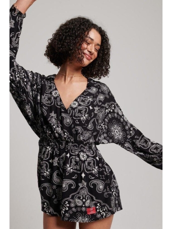 Superdry Broek VINTAGE BEACH PLAYSUIT W8011305A BLACK BANDANA AOP