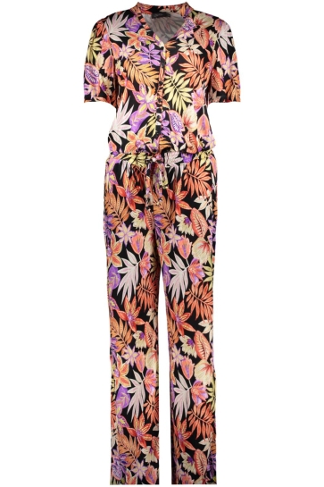 Geisha Broek AMY STRAIGHT LEG JUMPSUIT MET PRINT 51102 60 00020 Coral/Purple