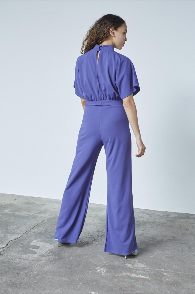 SisterS point blauwe dames jumpsuit | Model achteraanzicht
