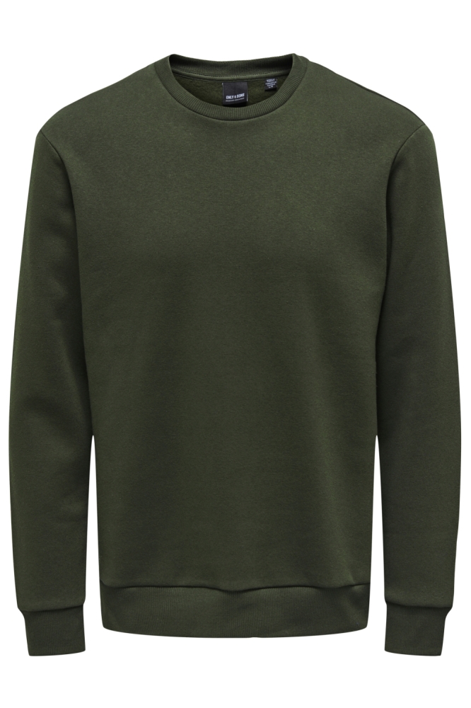 Only & Sons groene heren sweater | Vooraanzicht