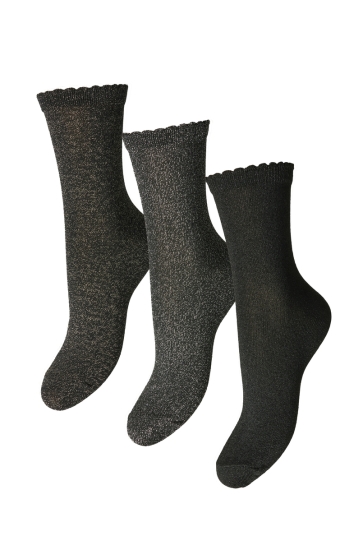 Pieces Accessoire PCSEBBY GLITTER LONG 3-PACK SOCKS N 17114641 BLACK
