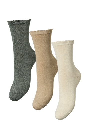 Pieces Accessoire PCSEBBY GLITTER LONG 3-PACK SOCKS N 17114641 BIRCH