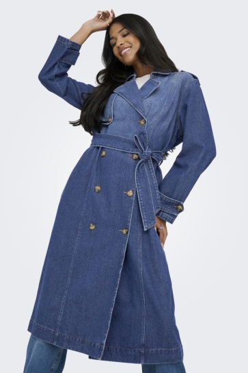 Jacqueline de Yong Jas JDYKATRINE LS BELT TRENCHCOAT DNM 15355401 DARK BLUE DENIM