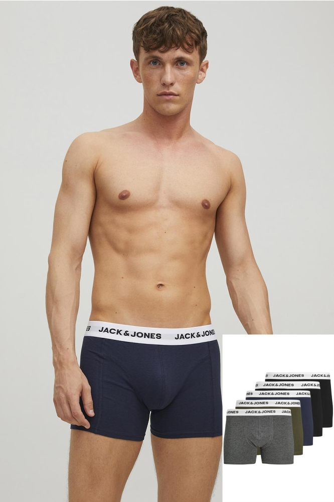 JACBASIC WHITE WB TRUNKS 5 PACK NOO 12214455 FOREST NIGHT/NAVY BLAZE