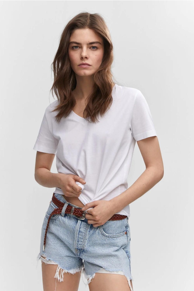 KATOENEN T SHIRT MET V HALS 57082001 01