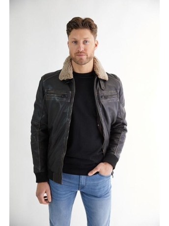 Donders Jas LEATHER JACKET 52387 910 Black / Beige
