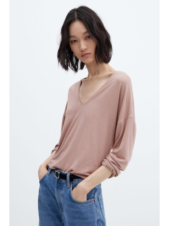 Mango T-shirt T SHIRT MET LANGE MOUWEN EN V HALS 57025956 85