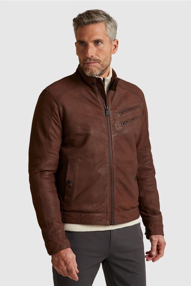 Vanguard cognac heren leren jas | Model vooraanzicht