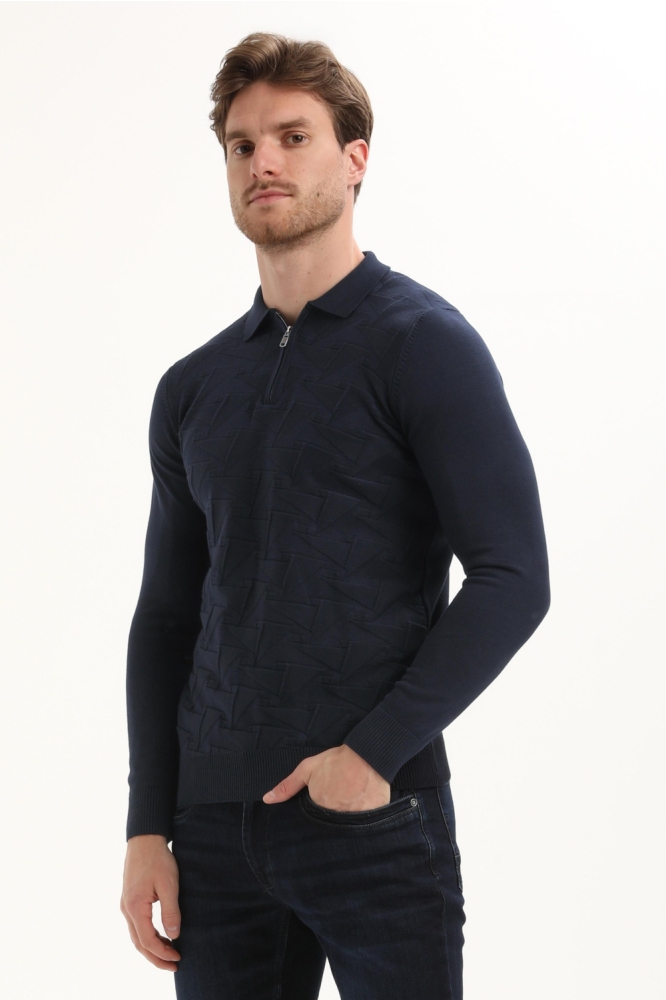 Gabbiano blauwe heren polo | Model zijaanzicht