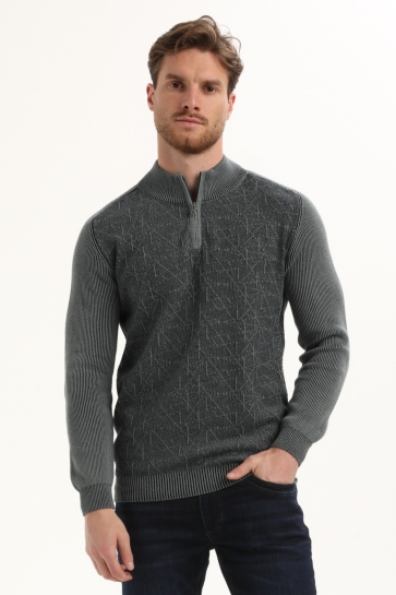 Gabbiano Trui GEOMETRISCH STRUCTUUR HALFZIP TRUI 615769 5703 teal blue