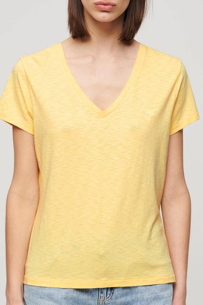 studios slub emb vee w1011181a t-shirt tee qlc yellow pale superdry