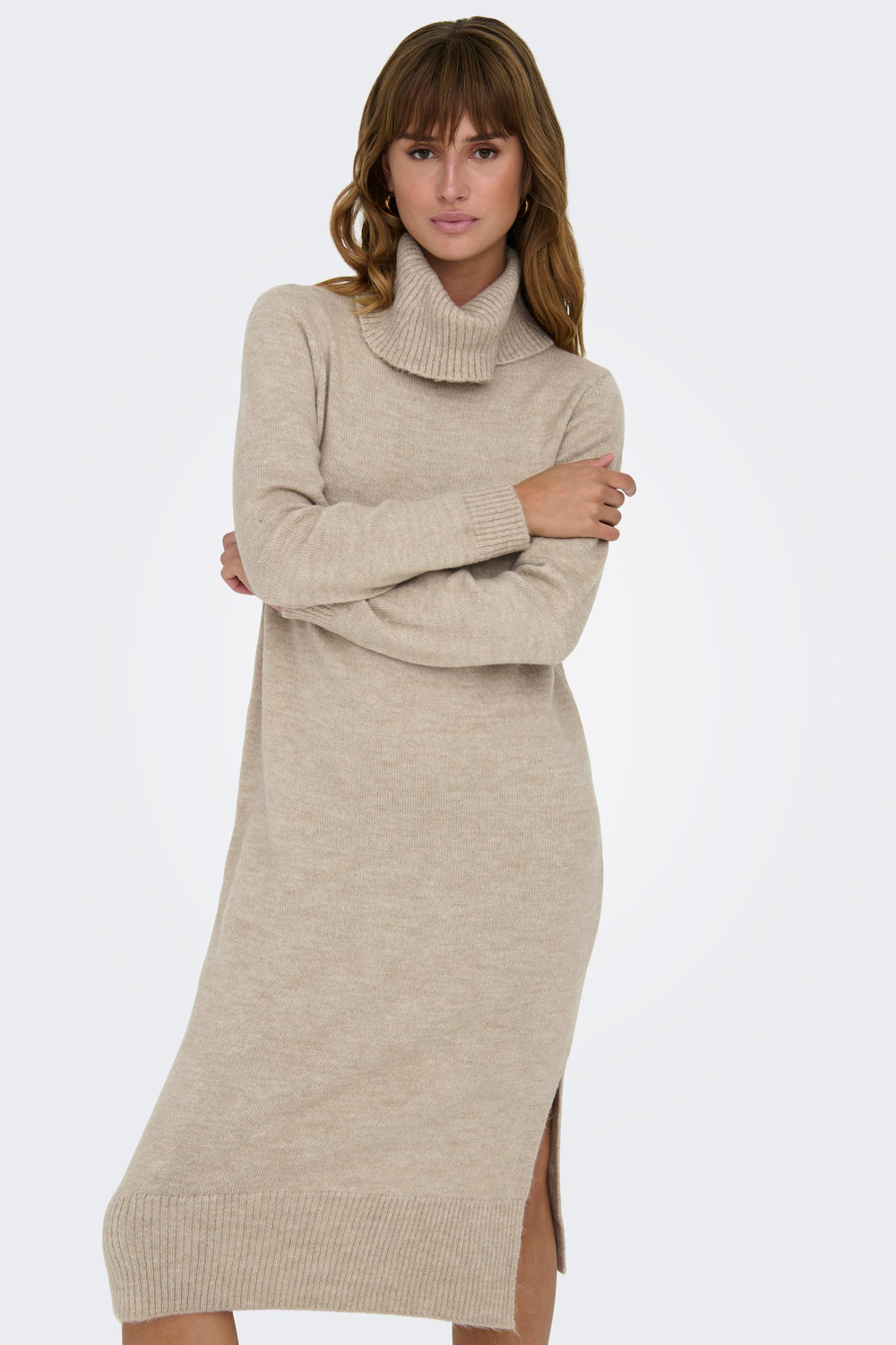 onlbrandie l/s roll neck dress knt 15214595 only jurk pumice stone