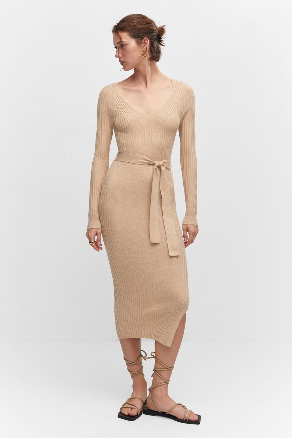 Gebreide jurk top met ceintuur